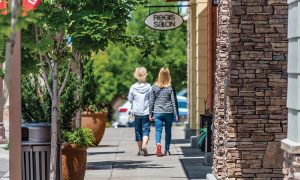 Two women open air shopping