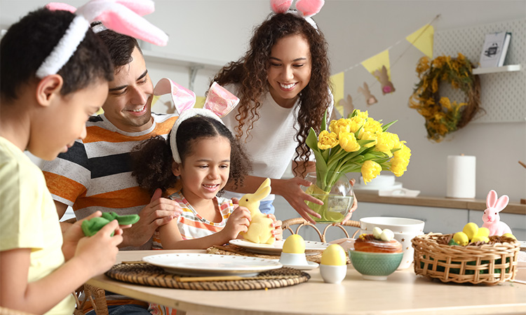A family wearing wearing bunny ears for easter celebrations