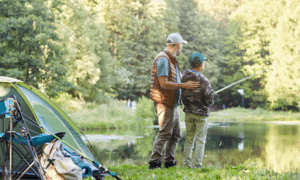 father and son camping and fishing for a blog about fathers day deals at the cvsc